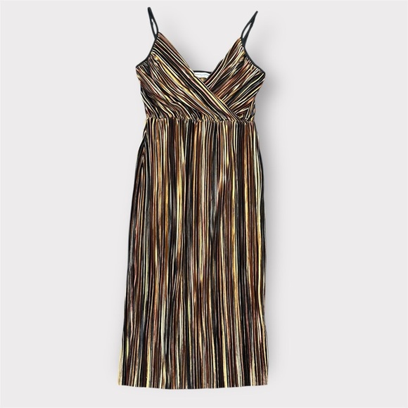 Amanda Uprichard Velvet Striped Multicolor V-Neck Spaghetti Strap Midi Dress- S - Picture 1 of 8